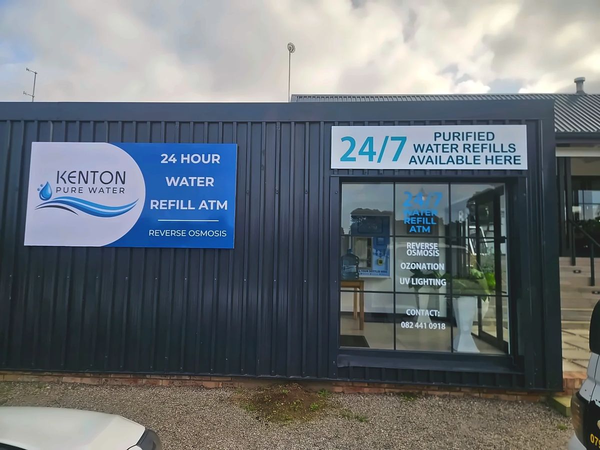 Kenton Pure Water shopfront on Kenton Road: 24-hour water refill ATM with reverse osmosis, ozonation and UV purification