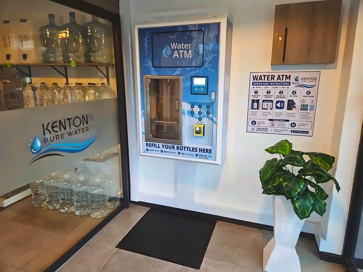 Kenton Pure Water self-service Water ATM with operating instructions, Kenton-on-Sea